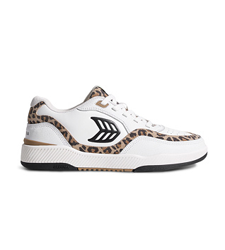 Womens leisure shoes Cariuma UBA White Leather Leopard Print Suede Black Logo Sneaker
