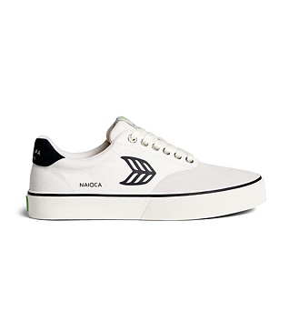 Pánské volnočasové boty Cariuma NAIOCA PRO Vintage White Suede Off-White Canvas Black Logo Sneaker