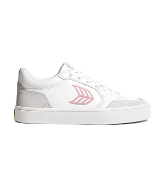 Womens leisure shoes Cariuma VALLELY White Leather Vintage White Suede Blush Pink Logo Sneaker
