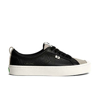 Womens leisure shoes Cariuma OCA Low Black Premium Leather Cloud Grey Suede Sneaker