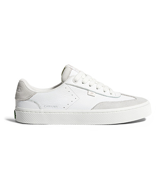 Womens leisure shoes Cariuma TOCA White Premium Leather Smoke White Suede Sneaker
