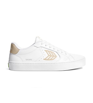 Mens leisure shoes Cariuma SALVAS White Leather Shifting Sand Logo Sneaker