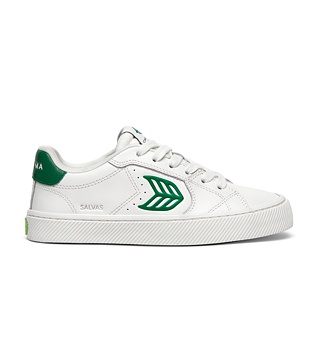 Mens leisure shoes Cariuma SALVAS White Leather Abundant Green Logo Sneaker