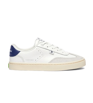 Womens leisure shoes Cariuma TOCA White Diamond Leather Smoke White Suede Blue Accents Sneaker