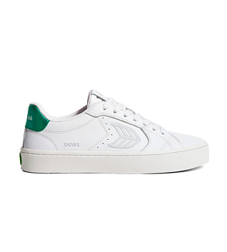 Pánské volnočasové boty Cariuma SALVAS White Premium Leather Ice Logo Metallic Green Sneaker