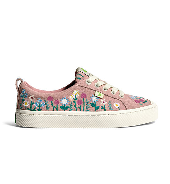 Womens leisure shoes Cariuma OCA Low Rose Suede Embroidered Flowers Sneaker