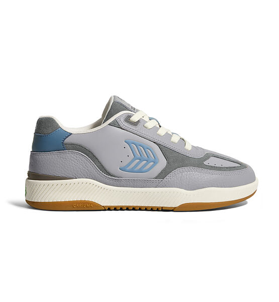 Mens leisure shoes Cariuma Skategoat C25 Onyx Grey Leather Faded Denim Logo Charcoal Grey Sneaker