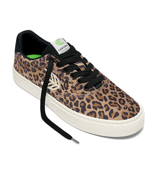 Womens leisure shoes Cariuma NAIOCA Leopard Print Suede Ivory Logo Sneaker