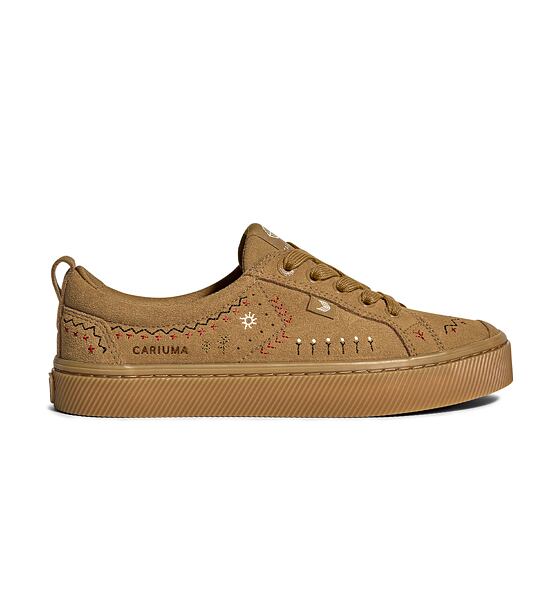 Womens leisure shoes Cariuma OCA Low All Camel Suede Embroidered Sneaker