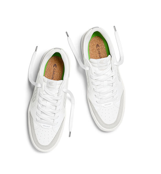 Pánské volnočasové boty Cariuma VALLELY White Leather Vintage White Suede Ice Logo Sneaker