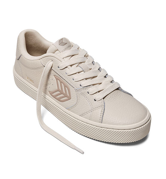 Womens leisure shoes Cariuma SALVAS All Almond Milk Premium Leather Plaza Taupe Logo Sneaker