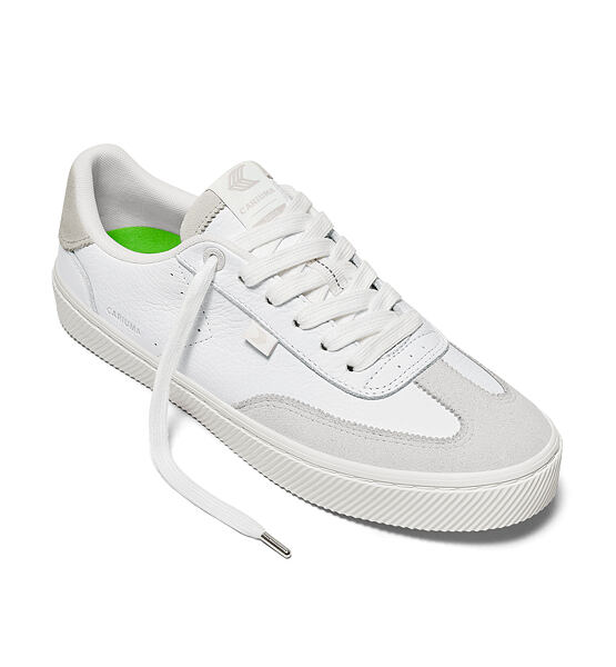Womens leisure shoes Cariuma TOCA White Premium Leather Smoke White Suede Sneaker