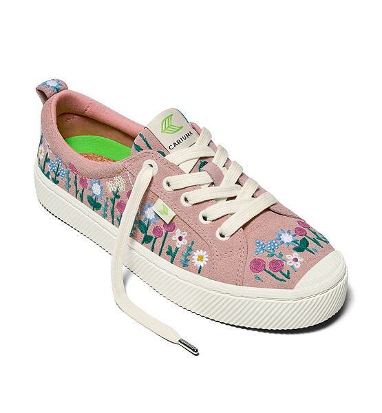 Womens leisure shoes Cariuma OCA Low Rose Suede Embroidered Flowers Sneaker