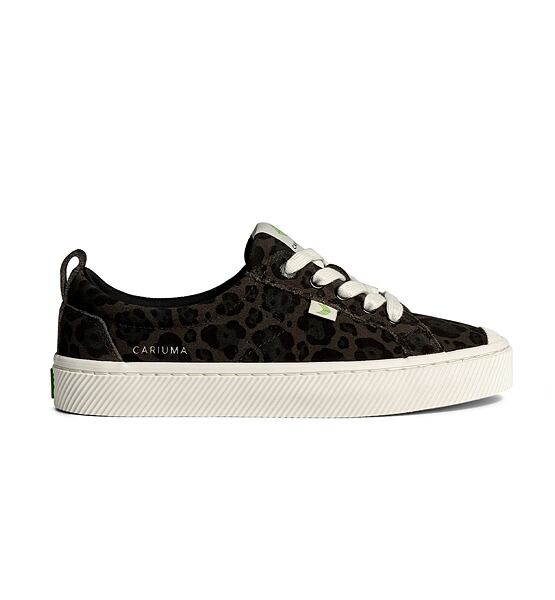 Womens leisure shoes Cariuma OCA Low Black Jaguar Print Suede Sneaker