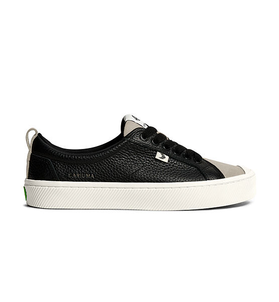 Womens leisure shoes Cariuma OCA Low Black Premium Leather Cloud Grey Suede Sneaker