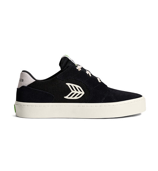Womens leisure shoes Cariuma T20 PRO Black Suede and Mesh Ivory Logo Sneaker