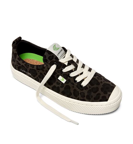 Womens leisure shoes Cariuma OCA Low Black Jaguar Print Suede Sneaker