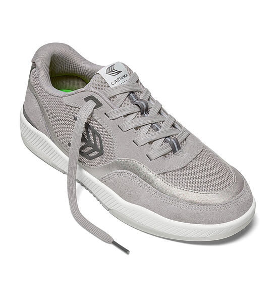 Womens leisure shoes Cariuma UBA Light Grey Suede and Mesh Charcoal Grey Logo Silver Accents Sneaker