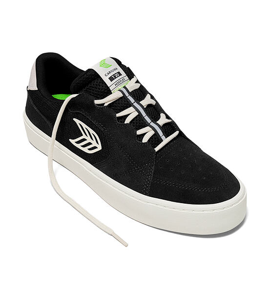 Womens leisure shoes Cariuma T20 PRO Black Suede and Mesh Ivory Logo Sneaker