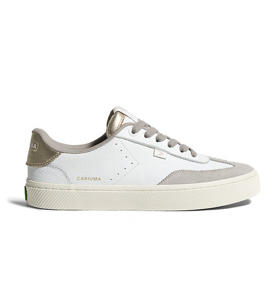 Dámské volnočasové boty Cariuma TOCA White Premium Leather Vintage White Suede Metallic Gold Sneaker