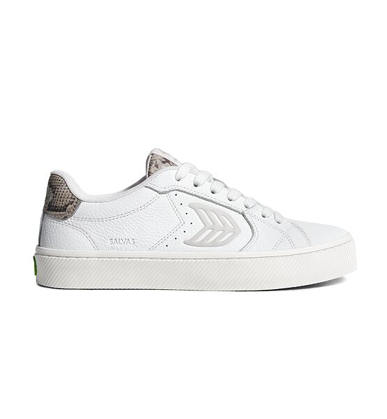Mens leisure shoes Cariuma SALVAS White Leather Silver Cloud Logo Snake Skin Print Sneaker