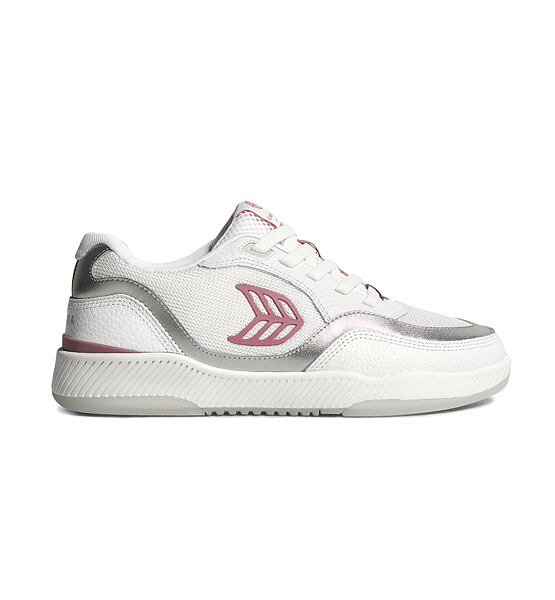 Mens leisure shoes Cariuma UBA White Leather and Suede Blush Pink Logo Silver Accents Sneaker