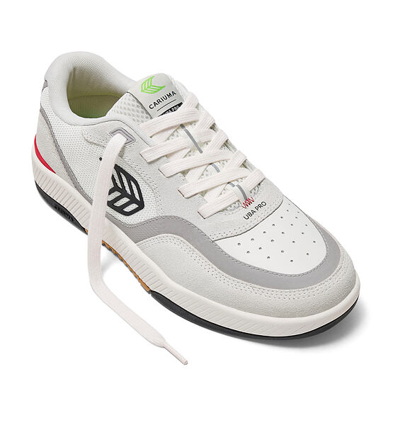 Mens leisure shoes Cariuma UBA PRO Smoke White Suede Off-White Mesh Black Logo Red Sneaker