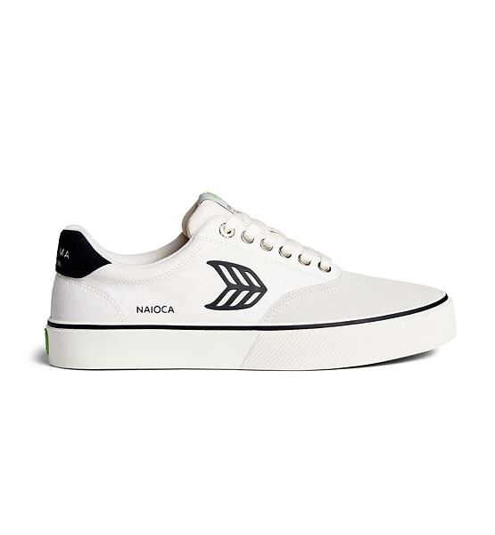 Womens leisure shoes Cariuma NAIOCA PRO Vintage White Suede Off-White Canvas Black Logo Sneaker