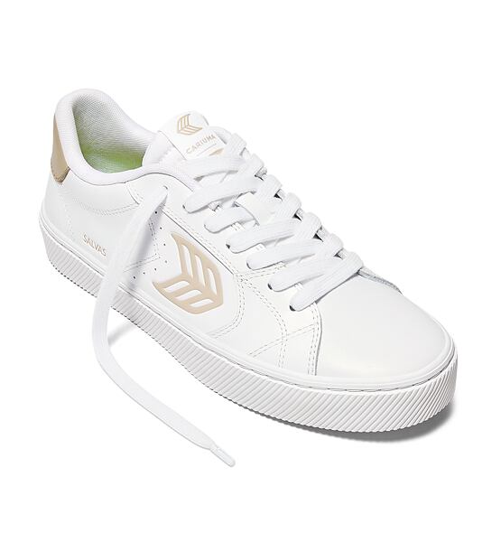 Womens leisure shoes Cariuma SALVAS White Leather Shifting Sand Logo Sneaker 