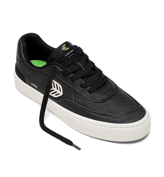 Mens leisure shoes Cariuma LUAN PRO Black Premium Leather Ivory Logo Sneaker