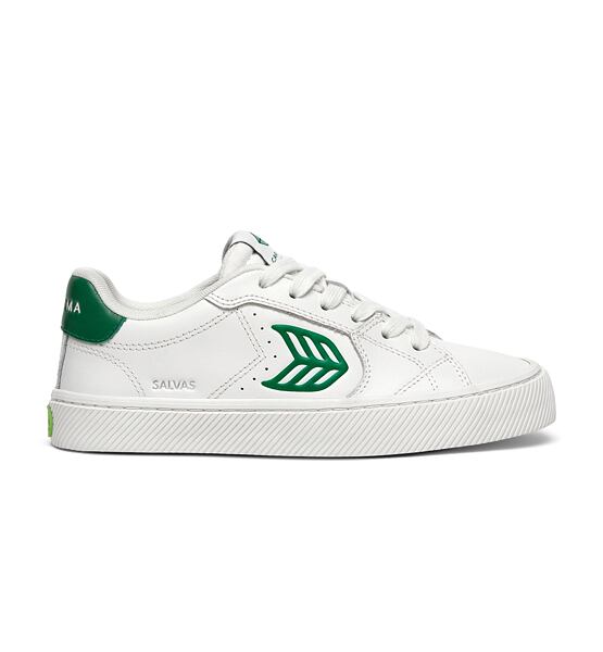 Womens leisure shoes Cariuma SALVAS White Leather Abundant Green Logo Sneaker