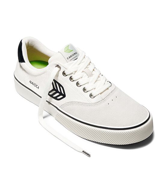 Womens leisure shoes Cariuma NAIOCA PRO Vintage White Suede Off-White Canvas Black Logo Sneaker