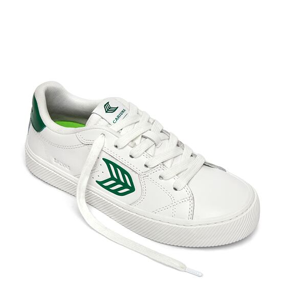 Womens leisure shoes Cariuma SALVAS White Leather Abundant Green Logo Sneaker
