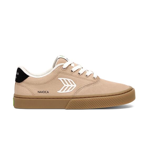 Mens leisure shoes Cariuma NAIOCA PRO Stripe Suede and Canvas Desert Taupe