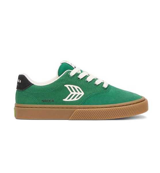 Womens leisure shoes Cariuma NAIOCA PRO Stripe Suede and Canvas Lush Green