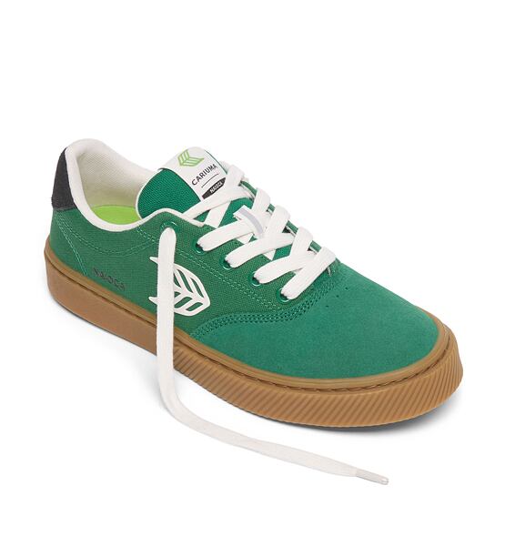 Womens leisure shoes Cariuma NAIOCA PRO Stripe Suede and Canvas Lush Green
