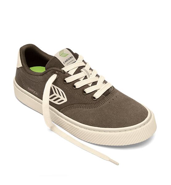 Mens leisure shoes Cariuma NAIOCA PRO Stripe Suede and Canvas Teak