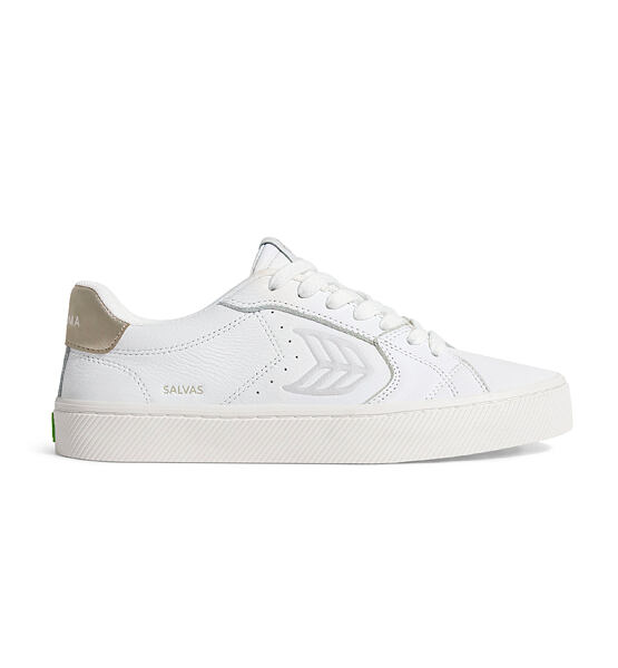 Womens leisure shoes Cariuma SALVAS White Premium Leather Ice Logo Metallic Gold Sneaker
