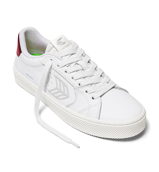 Mens leisure shoes Cariuma SALVAS White Premium Leather Ice Logo Metallic Red Sneaker
