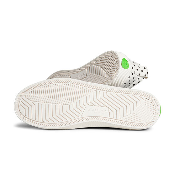 Mens leisure shoes Cariuma OCA Low White Canvas Black Polka Dots Sneaker