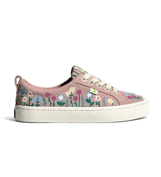 Dámské volnočasové boty Cariuma OCA Low Rose Suede Embroidered Flowers Sneaker