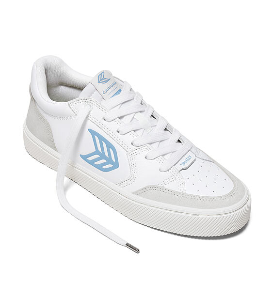 Pánské volnočasové boty Cariuma VALLELY White Leather Vintage White Suede Argentina Blue Logo Sneake