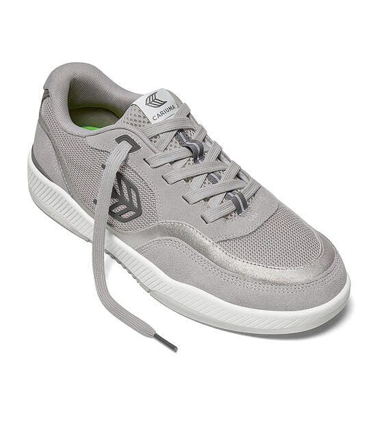 Pánské volnočasové boty Cariuma UBA Light Grey Suede and Mesh Charcoal Grey Logo Silver Accents Snea