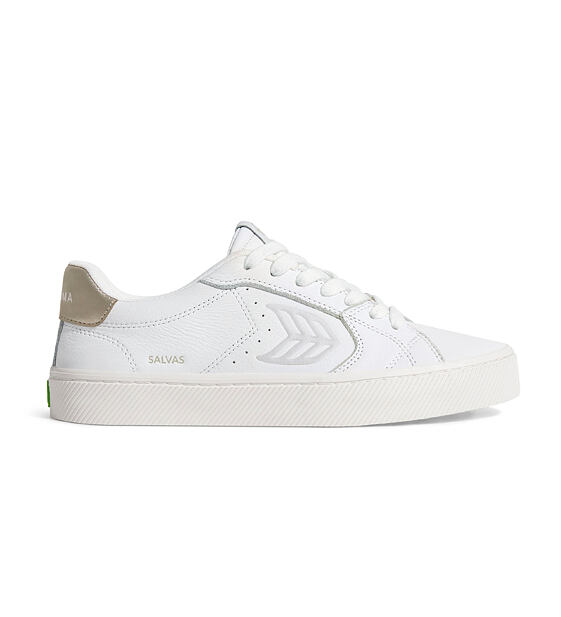 Womens leisure shoes Cariuma SALVAS White Premium Leather Ice Logo Metallic Gold Sneaker