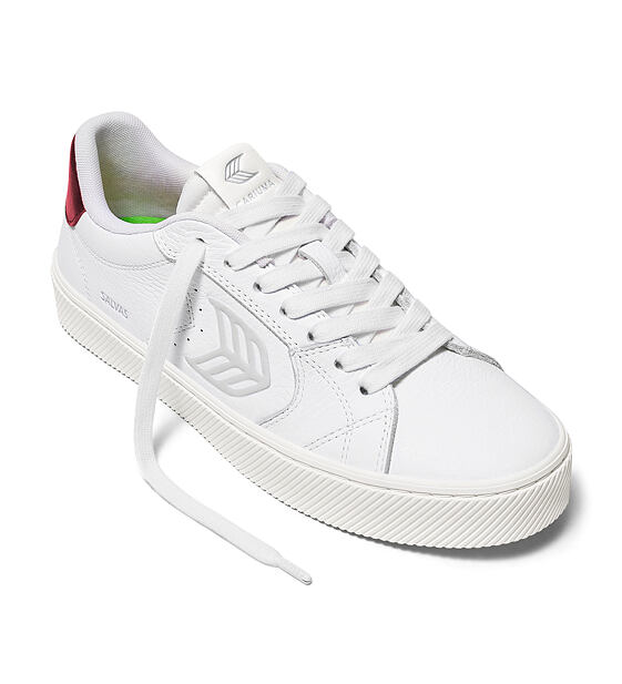 Mens leisure shoes Cariuma SALVAS White Premium Leather Ice Logo Metallic Red Sneaker