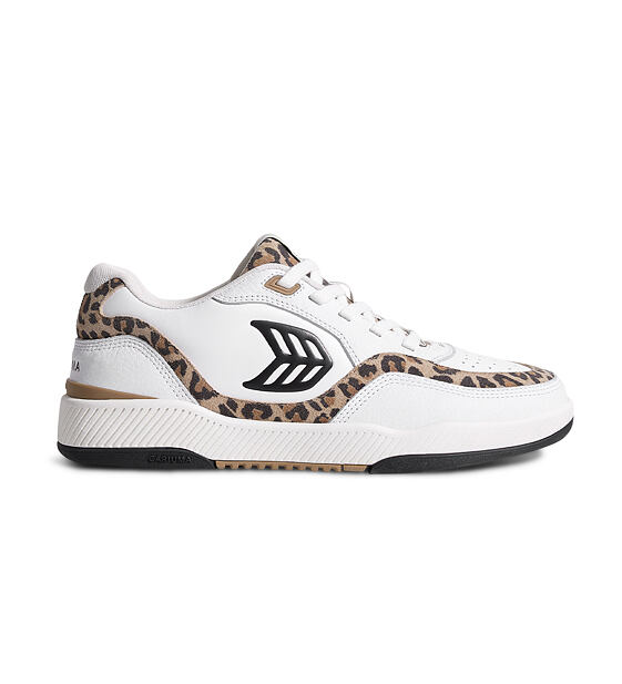 Womens leisure shoes Cariuma UBA White Leather Leopard Print Suede Black Logo Sneaker