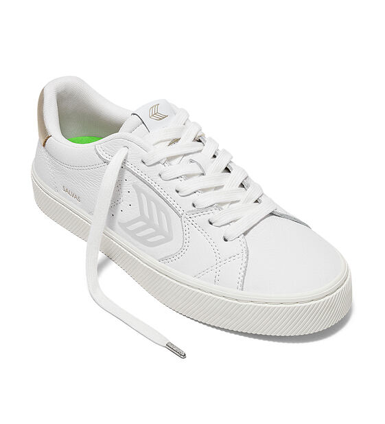 Womens leisure shoes Cariuma SALVAS White Premium Leather Ice Logo Metallic Gold Sneaker