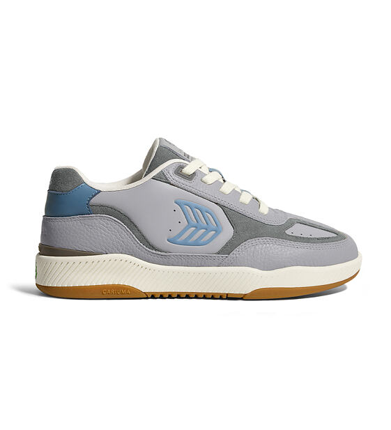 Mens leisure shoes Cariuma Skategoat C25 Onyx Grey Leather Faded Denim Logo Charcoal Grey Sneaker