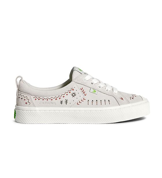 Womens leisure shoes Cariuma OCA Low Smoke White Suede Embroidered Sneaker