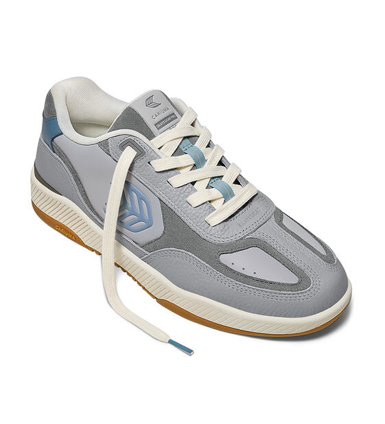 Mens leisure shoes Cariuma Skategoat C25 Onyx Grey Leather Faded Denim Logo Charcoal Grey Sneaker